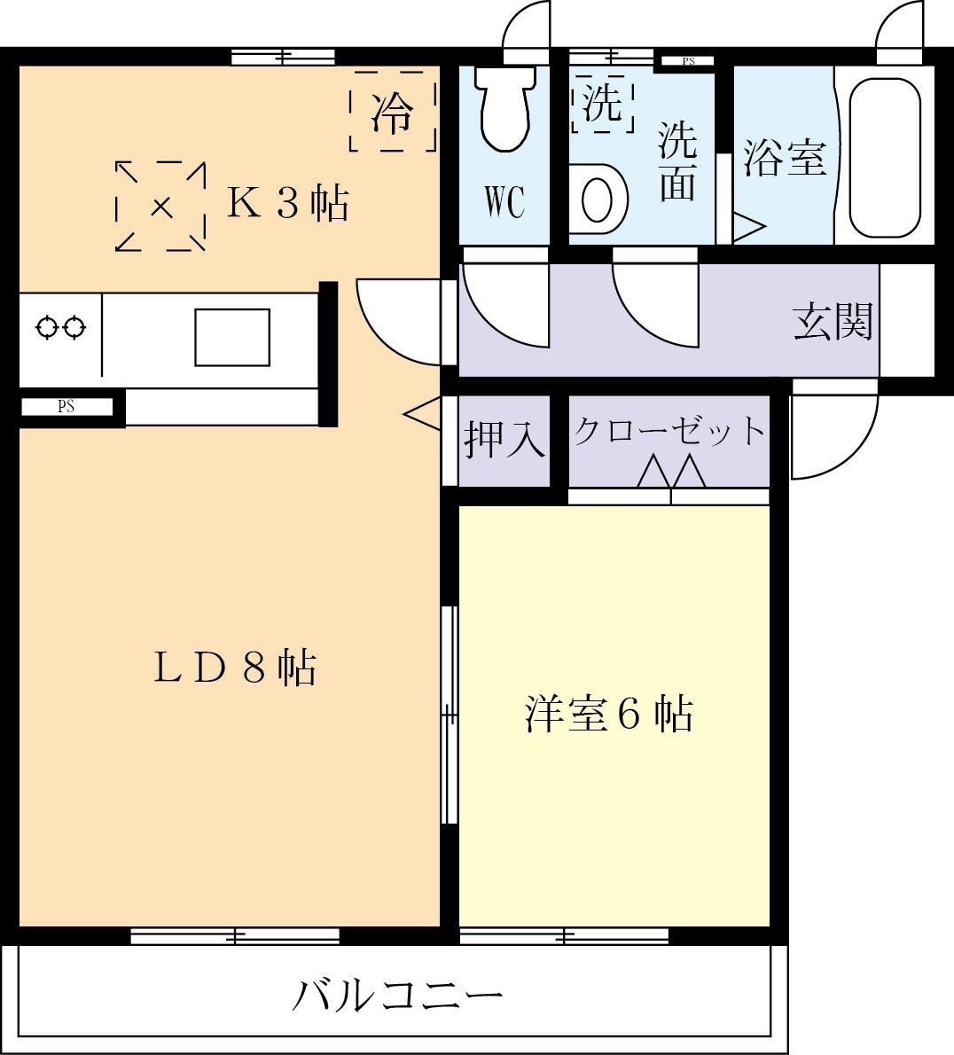 トリニティーV(1LDK/2階)の間取り写真