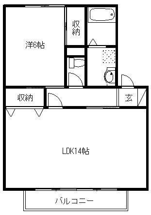 スカイハイツF(1LDK/2階)の間取り写真