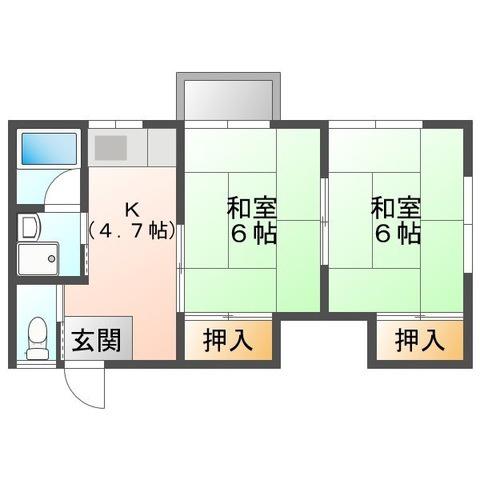 メゾンむらかみ(2K/2階)の間取り写真