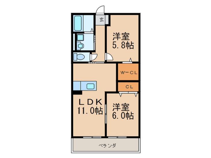 レトア大楠 E(2LDK/2階)の間取り写真