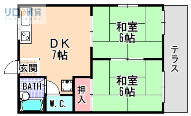 安井ハイツ(2DK/1階)の間取り写真