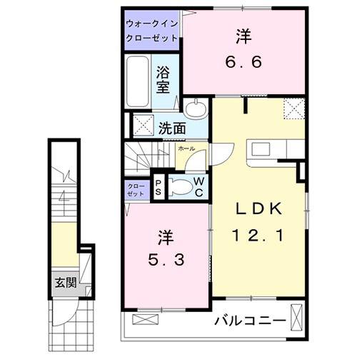 ロイヤルコーポ C(2LDK/2階)の間取り写真