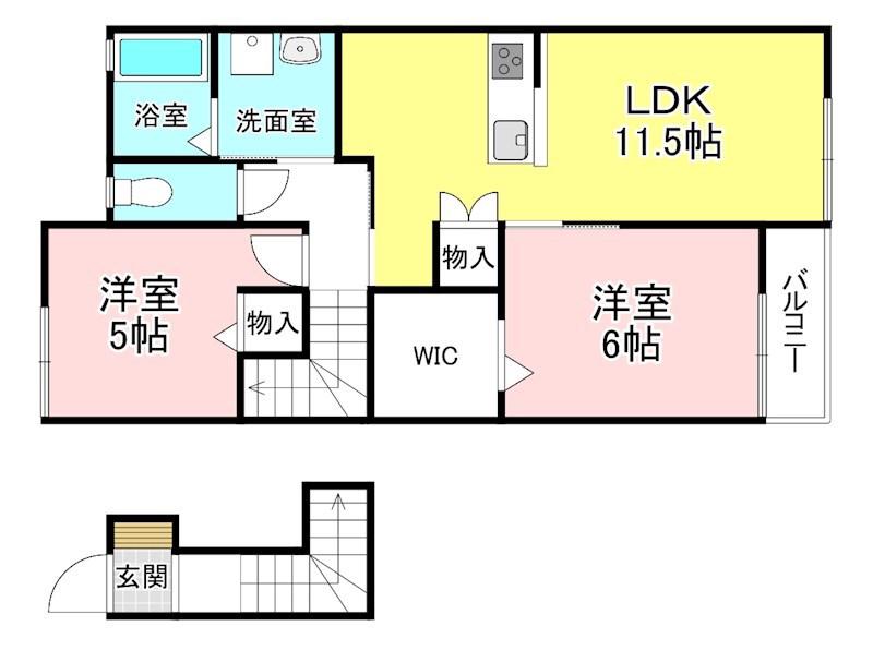 サンクラウドA(2LDK/2階)の間取り写真