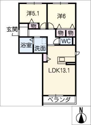 ゴユ・トージュ(2LDK/2階)の間取り写真