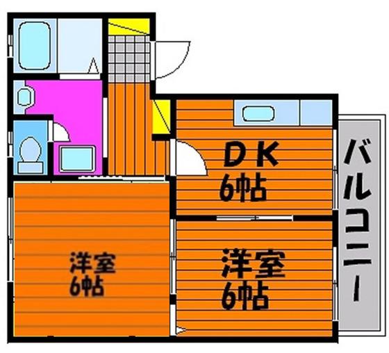 ディアスフィールドB(2DK/1階)の間取り写真