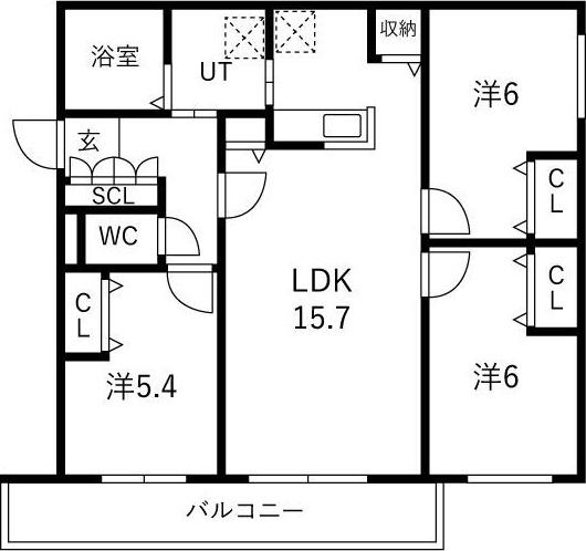 ZABO HILLS MIKAHO(3LDK/3階)の間取り写真