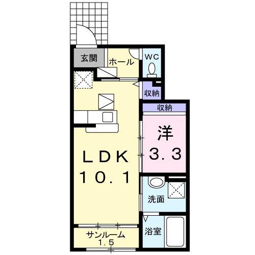アムールII(1LDK/1階)の間取り写真