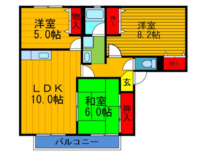 シスネ木本A 2棟(3LDK/2階)の間取り写真