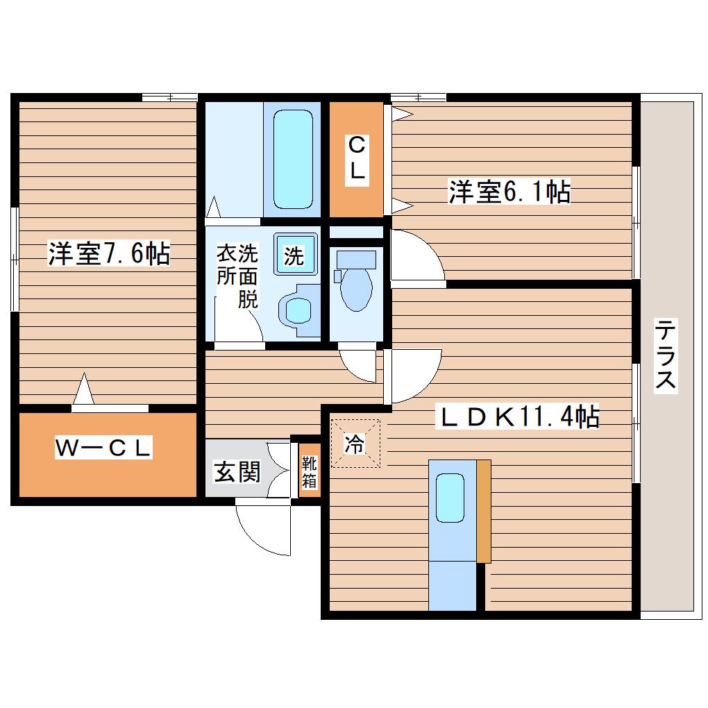 RUPOSEII(2LDK/1階)の間取り写真