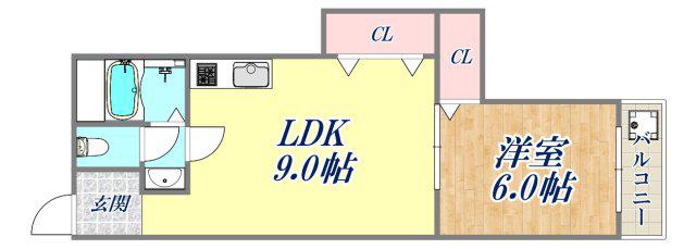 マンション西難波(1LDK/2階)の間取り写真