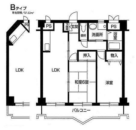 サンハイム新横浜(2LDK/1階)の間取り写真