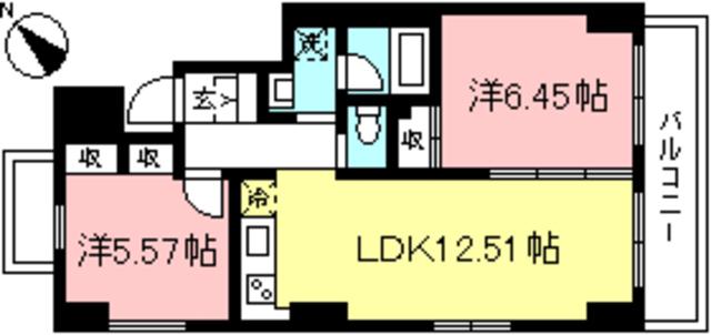 グレースマンション中河原(2LDK/4階)の間取り写真