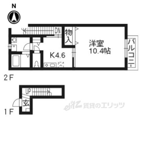 プラムコート北野A棟(1DK/2階)の間取り写真