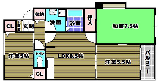 サンモール(3LDK/3階)の間取り写真