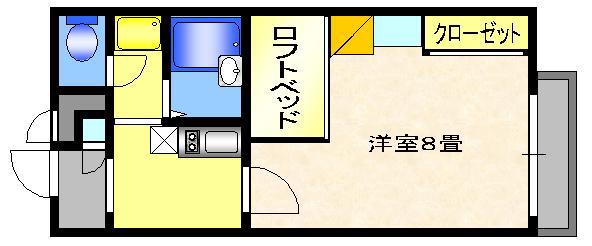 ＪＲ津山線 津山駅 バス乗車時間：15分 最寄りバス停で下車 徒歩4分 2階建 築20年(1K/2階)の間取り写真