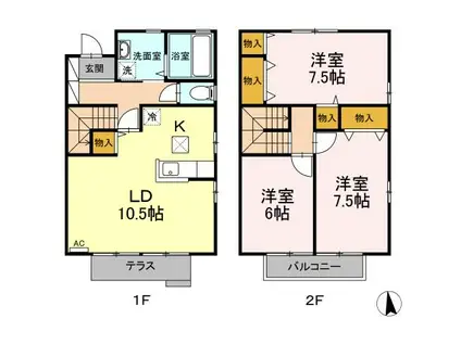 アーバンコート稲田 B(3LDK/1階)の間取り写真