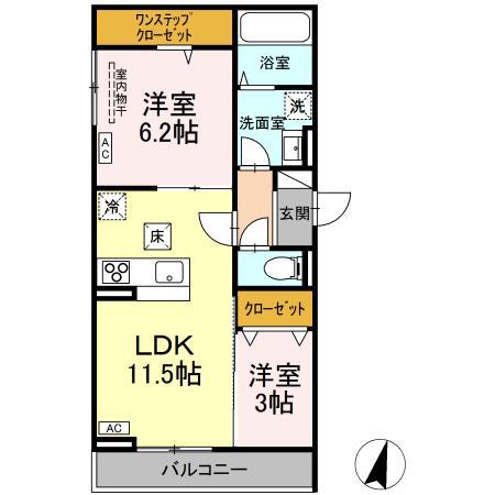 メラヴィリア昭和町(2LDK/3階)の間取り写真