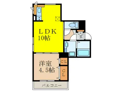 ルリエ江坂(1LDK/2階)の間取り写真