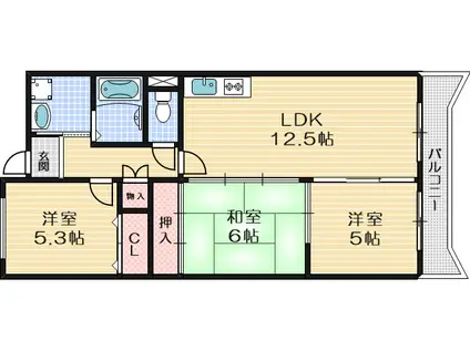 マンション菱永II(3LDK/3階)の間取り写真
