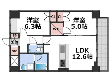 グランドレッセ今里(2LDK/8階)の間取り写真