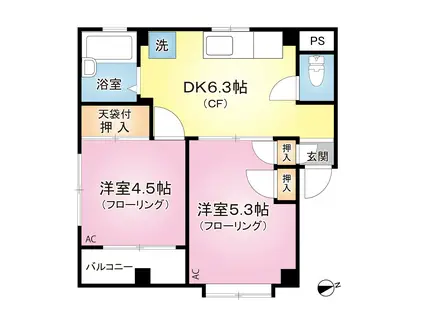 ブルーベルコンノ(2DK/3階)の間取り写真