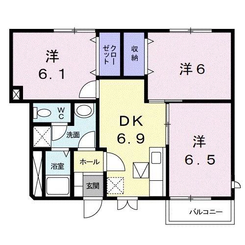 ジェントリーI(3DK/1階)の間取り写真