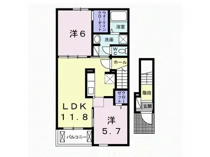 グレースガーデンI(2LDK/2階)の間取り写真