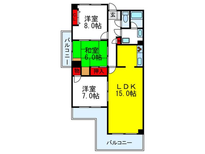 TGCマンション第9(3LDK/9階)の間取り写真