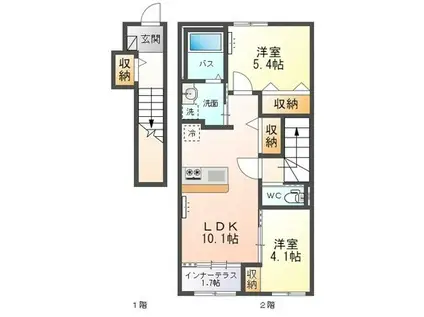 ラポムフルール(2LDK/2階)の間取り写真