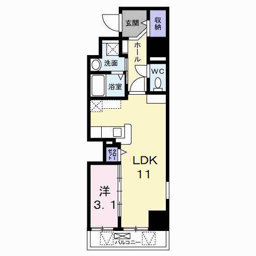 シェーナ下到津(1LDK/4階)の間取り写真