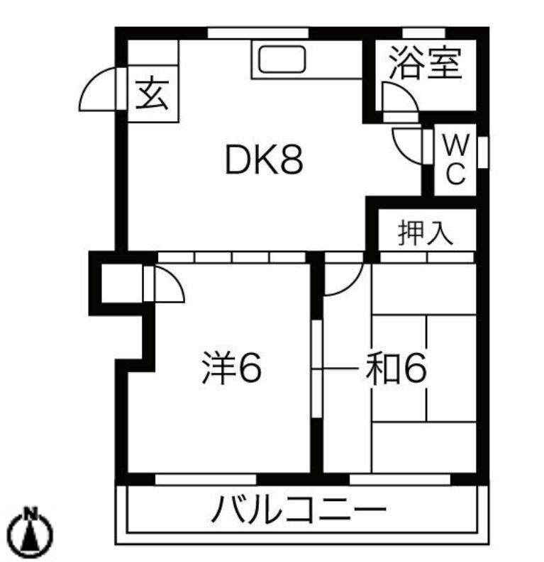 第13ジュリヤン(2DK/4階)の間取り写真