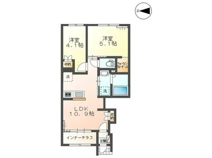 ルクスRNR(2LDK/1階)の間取り写真