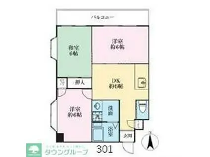 サンモール武蔵野(2LDK/3階)の間取り写真