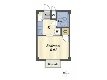 ヴィラ文教(1K/2階)の間取り写真