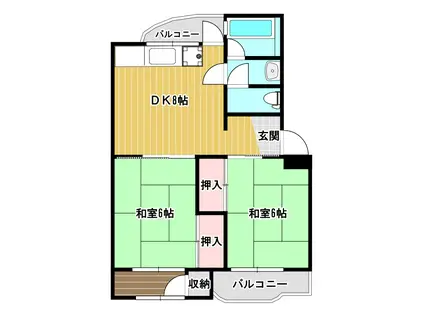 ホワイトヒルA棟(2DK/3階)の間取り写真