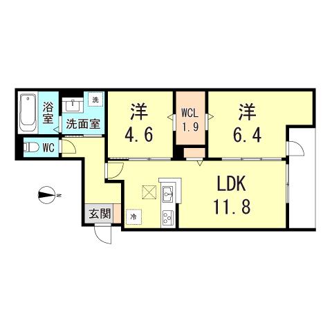RIKO塚口(2LDK/1階)の間取り写真