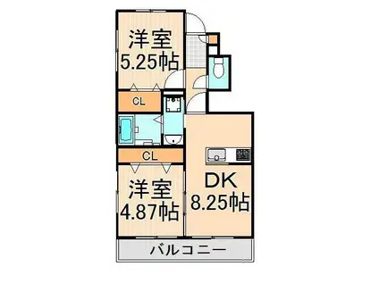 グローリー シャンテ(2DK/1階)の間取り写真