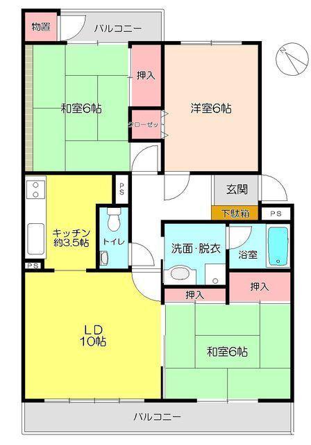 プランドール熊谷(3LDK/3階)の間取り写真