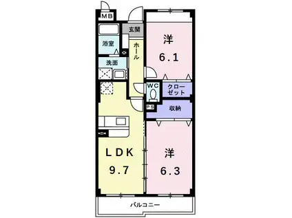 インヴィテ・ボヌ-ルII番館(2LDK/1階)の間取り写真