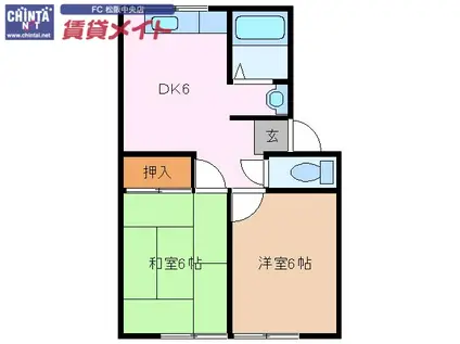 ホワイトピジョン(2DK/2階)の間取り写真