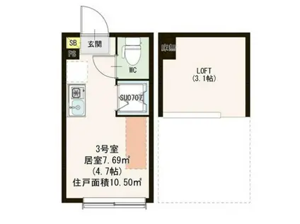 サンクレーヴ・花(ワンルーム/2階)の間取り写真