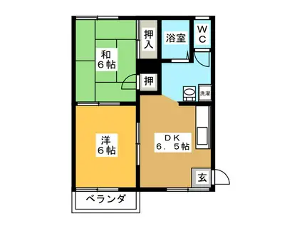 スクエアーハウス(2DK/2階)の間取り写真