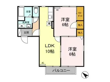 ハイカムール松園(2LDK/2階)の間取り写真