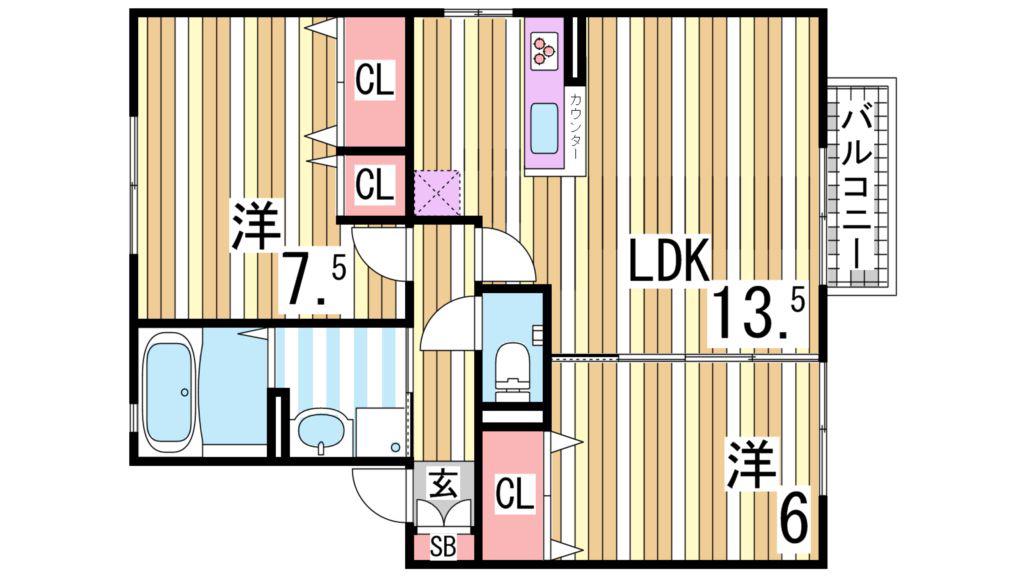 ウィルモア垂水D(2LDK/2階)の間取り写真
