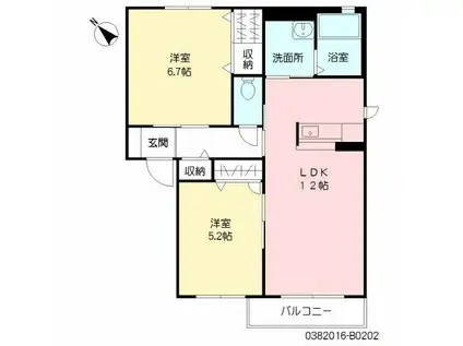 ガーデンパーク もくれん(2LDK/2階)の間取り写真