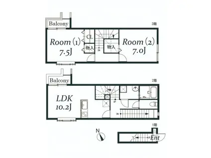 パティオ赤坂(2LDK/2階)の間取り写真