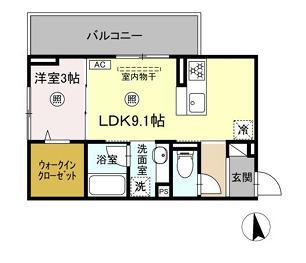 D-ROOM西町(1LDK/1階)の間取り写真