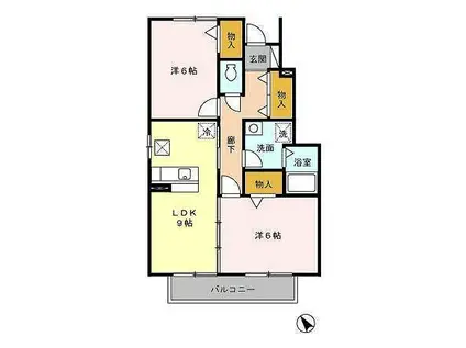 ローズコート夢 A棟(2LDK/1階)の間取り写真