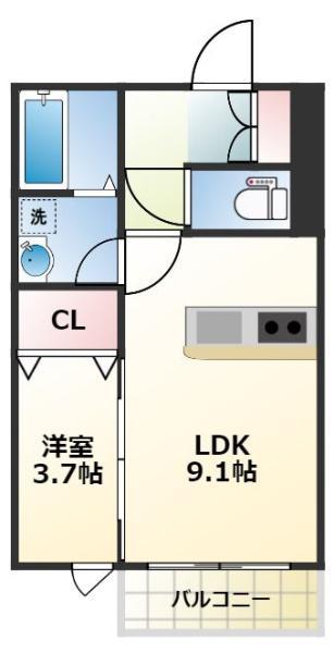 CS津福(1LDK/1階)の間取り写真