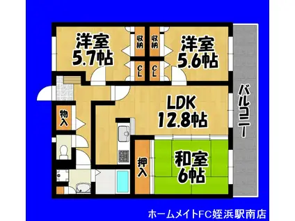 エクセルシオール(3LDK/3階)の間取り写真